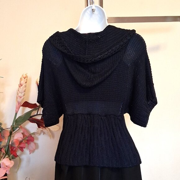 NWT Navy Blue Knit Shrug Open Front Hooded Cardigan Lightweight Ladies Sweater - Picture 4 of 7